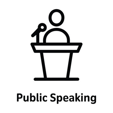 Vector icon of a person giving a public speech from behind a lectern with a microphone