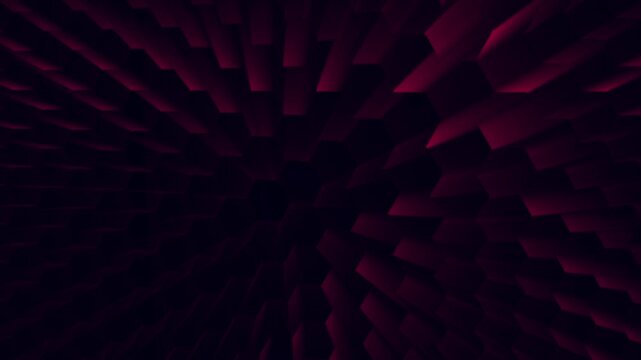 Abstract magenta geometric tunnel background with dark dimensional motion graphics creating a seamless loop
