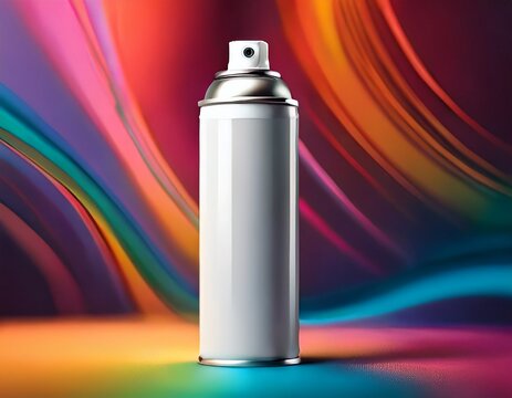 plain white metal spray can aerosol sprayer mockup with colorful background 3d render ai generative