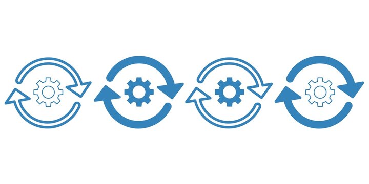 Gear icons, workprocess, gera with recycle, working flow,