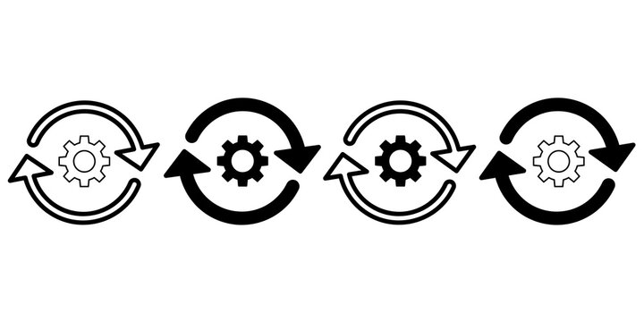 Gear icons, workprocess, gera with recycle, working flow,