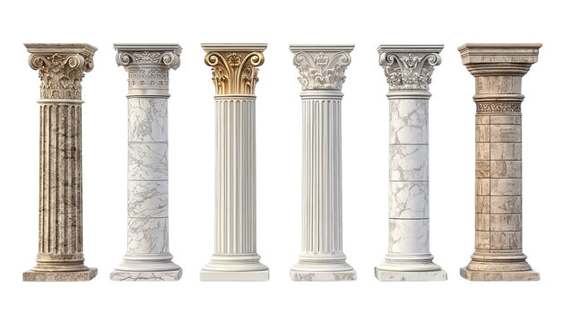 Six Classical Architectural Columns isolated on a transparent background 1