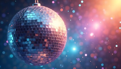 Obraz premium Silver Disco Ball Hanging in Colorful Party Lights