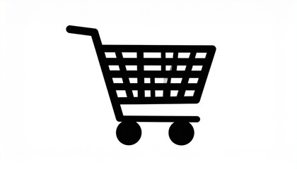 Black Shopping Cart on White Background Representing Retail Commerce and Consumer Goods