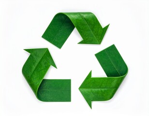 Green Recycling Symbol with Leaf Textures on White Background Representing Sustainability Ecology and Waste Reduction
