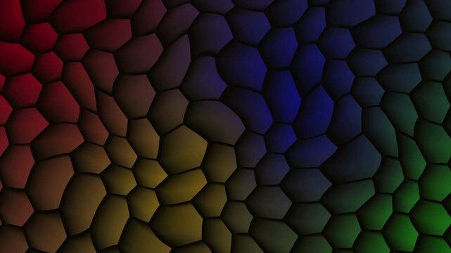 Abstract background texture featuring a gradient of colorful, bumpy, interconnected cells creating a seamless loop