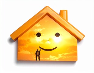 Stylized 3D House Model on White Background in Minimalist Design