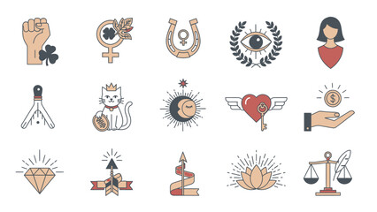 Collection of various hand-drawn tattoo designs and mystical symbols. © alexsa
