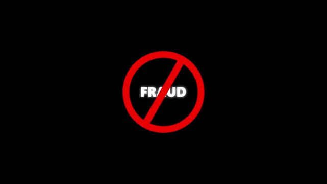 Fraud prohibition sign animation, black background .Caution warning symbol, alert, error sign, 4K motion animation