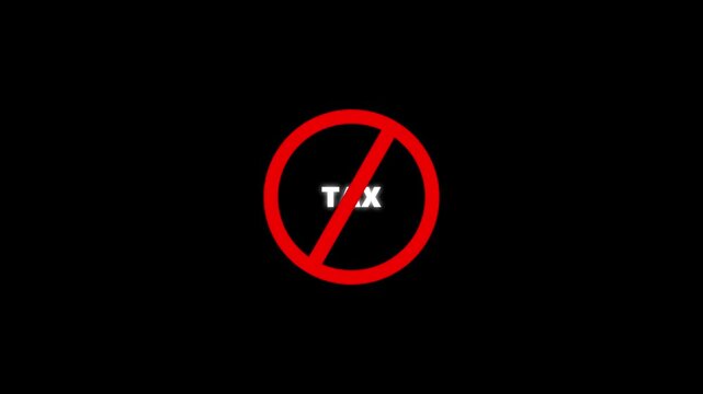 tax prohibition sign animation. black background .Caution warning symbol, alert, error sign, 4K motion animation