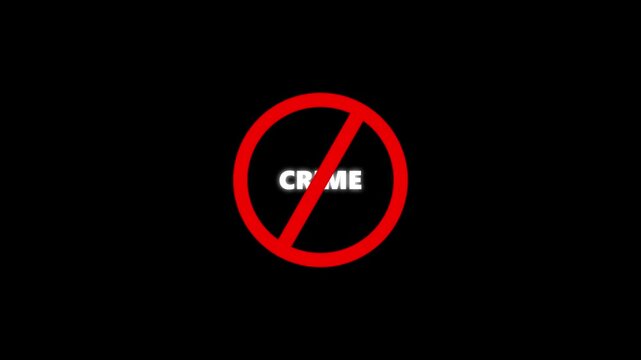 Crime prohibition sign animation, black background .Caution warning symbol, alert, error sign, 4K motion animation