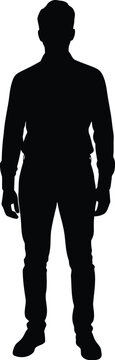 Silhouette of a man standing in a relaxed posture with hands by his sides viewed from the front
