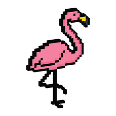 3D isometric pixel art flamingo 8 bit vector icon for computer game