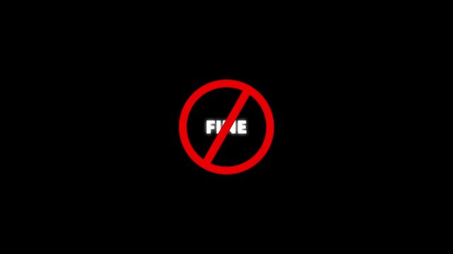 Fine prohibition sign animation. black background .Caution warning symbol, alert, error sign, 4K motion animation