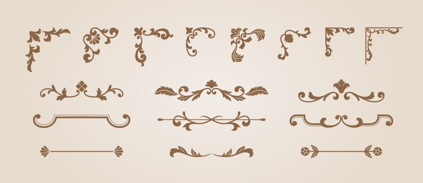 A vintage set of gold dividers and decorative corners with baroque swirls.