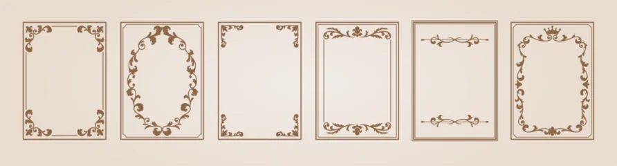 Fotobehang Restaurant Brown vintage ornate frame vector set, fancy decorative element, rectangle ornament border, royal line floral art design  © sabelskaya