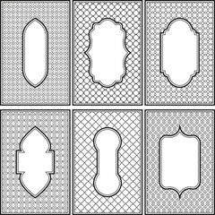 Islamic arch frames with arabesque geometric pattern borders