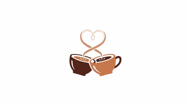 Two Coffee Cups with Heart Symbol.
