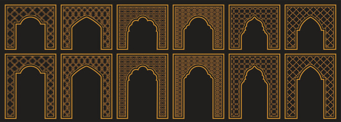 Islamic arch frame set with intricate geometric Arabic Ramadan pattern