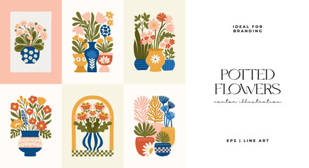 Fototapeta premium Floral abstract elements. Botanical composition. Modern trendy Matisse minimal style. Floral poster, invite. Vector arrangements for greeting card or invitation design