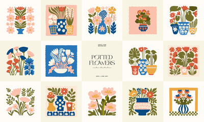 Fototapeta premium Floral abstract elements. Botanical composition. Modern trendy Matisse minimal style. Floral poster, invite. Vector arrangements for greeting card or invitation design