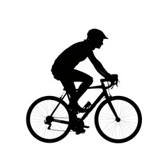 Fototapeta premium Cyclist Riding on a Mountain Bike in a Silhouette Style at Sunset