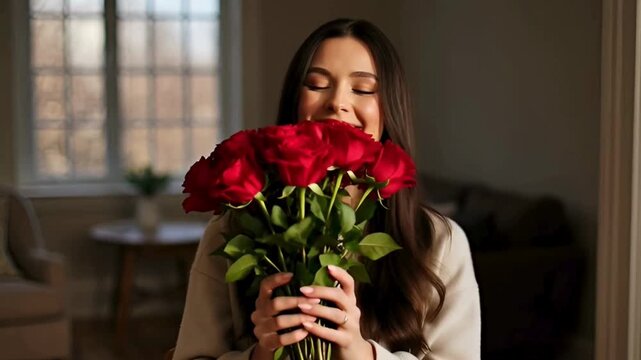Valentine's Day 2026   girl smeling flowers