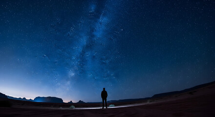 Fototapeta premium Man Standing Under Starry Night Sky.
