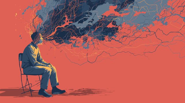 mental problem vector illustration mens dreaming analytics depression colored illustration 