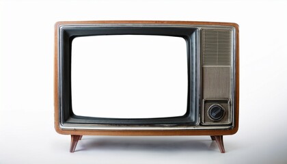 vintage retro television with a blank white screen on a white background