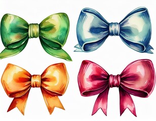 hand drawn watercolor four bows isolated on a white background
