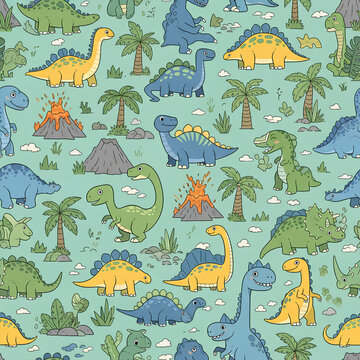 Colorful Dinosaur Pattern A Playful Prehistoric Adventure 5.
