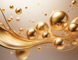 golden liquid bubbles floating against a light background creating an abstract and surreal effect ideal for use in design and advertising