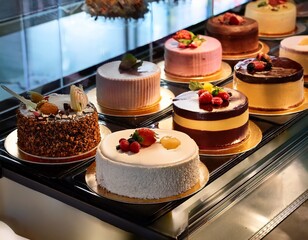assorted cakes are displayed offering a variety of flavors and textures perfect for dessert catering