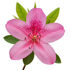 Fototapeta premium A close-up view of a delicate pink orchid flower with vibrant green leaves isolated on transparent background