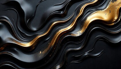 Obraz premium Luxurious Black and Gold Fluid Abstract Background.