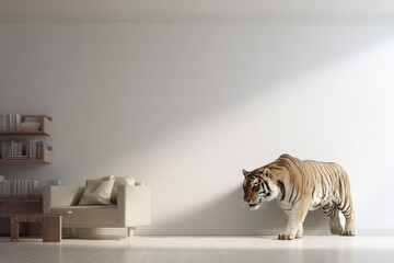 Surreal Animal Inside Minimalist Interior Space
