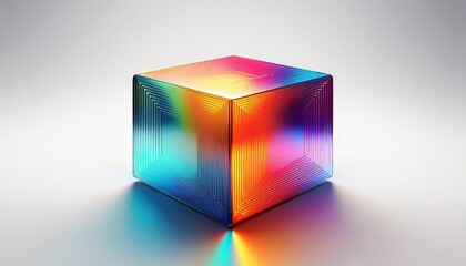 colorful gradient cube with reflection on white background in modern abstract design
