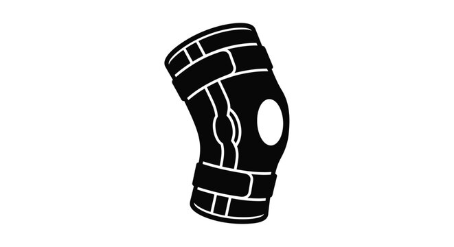 Simple black silhouette of a knee brace isolated on a white background