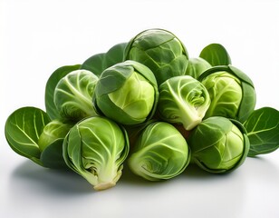 brussels sprout is isolated a vibrant green color with intricate leaf textures and subtle shadows