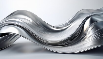 smooth silver metallic wave form with abstract curves and reflective surface on white background