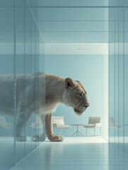 Surreal Animal Inside Minimalist Interior Space