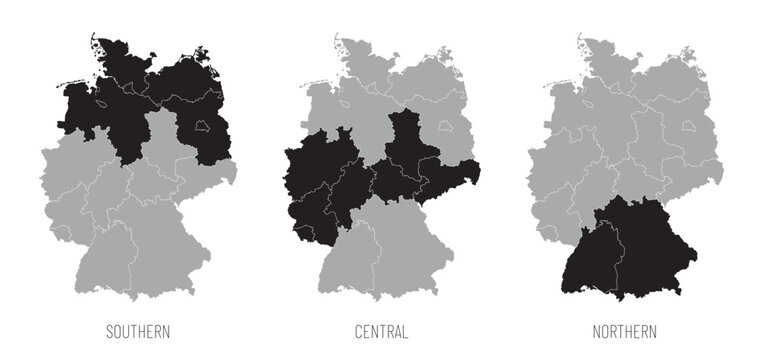 Germany Regional Map Showing Northern Central and Southern Areas