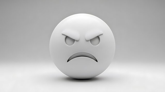 A 3D rendered white sphere emoji with an angry facial expression