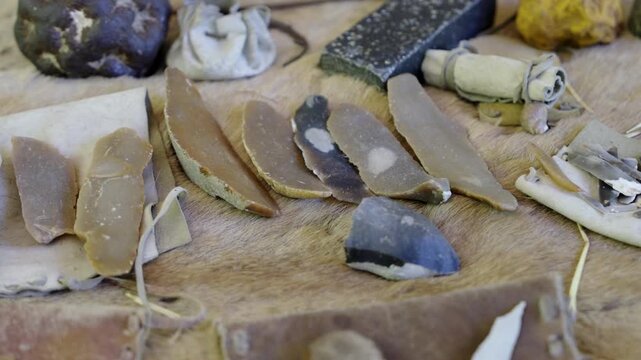 Stone Age tools, such as stone tools, hand axes, wedge knives