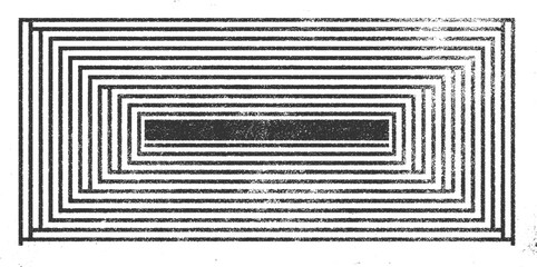 Black and white concentric rectangular pattern with textured lines and a central dark rectangle abstract