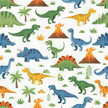 Colorful Dinosaur Pattern Design for Childrens Products.