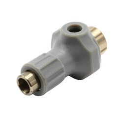 Plastic pipe fitting with brass threaded end isolated on transparent background