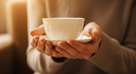 Cozy Comfort: Hands Cupping a Steaming Hot Drink