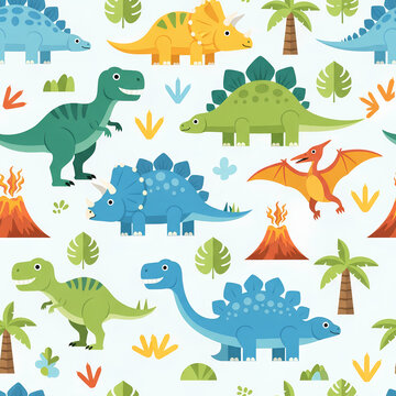 Colorful Dinosaur Pattern Design for Kids and Backgrounds.